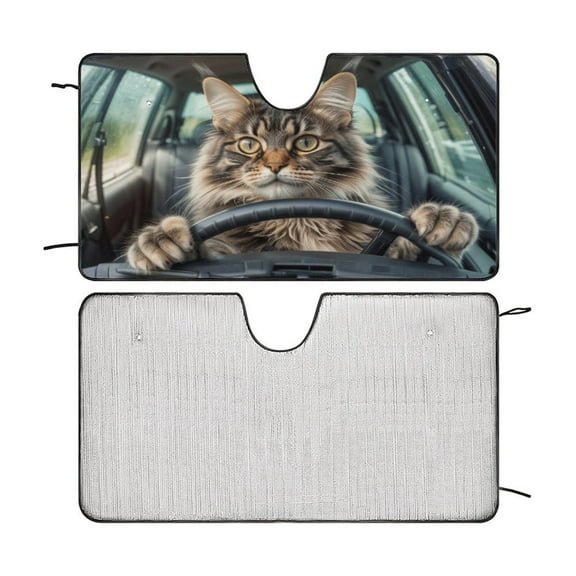 Maine Coon Cat Windshield Sun Shade for Car SUV Truck, Car Sun Shade Windshield, Car Shades for Front Windows, Sunshade for Car Windshield, Protector Blocks UV 51"x28"