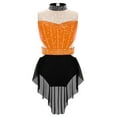 thumbnail image 3 of TSSOE Kids Girls Latin Jazz Dance Dress Ballroom Dancing Costume Sparkly Rhinestones Backless Leotard with Skirt Orange&Black 12, 3 of 5
