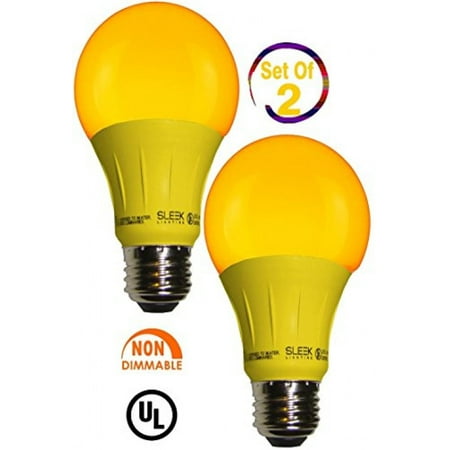 - Sleeklighting LED A19 Yellow Light Bulb, 120 Volt, 3 Watt Medium Base, UL-Listed LED bug light Bulb, Pack of 2-(lasts more than 20,000 hours)