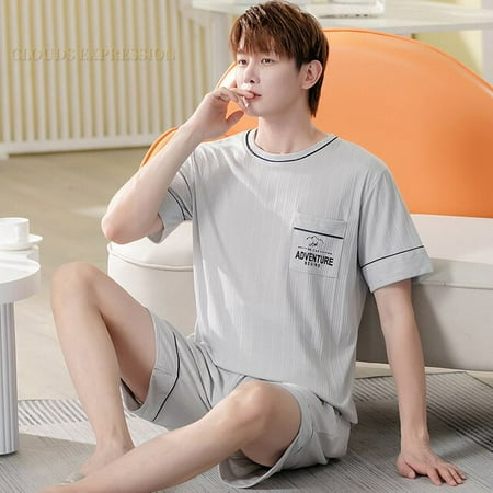 

QWZNDZGR Summer Female Pyjamas Knited Cotton Men s Pajamas Set Casual Short Sleepwear Pyjamas Nightwear Pijamas Plus Size 5XL Homewear PJ