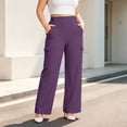 thumbnail image 2 of ClodeEU Women's Plus Size High Waisted Stretchy Wide Leg Pants,Casual Trousers with Pockets Purple,Women's Plus XXXL, 2 of 9