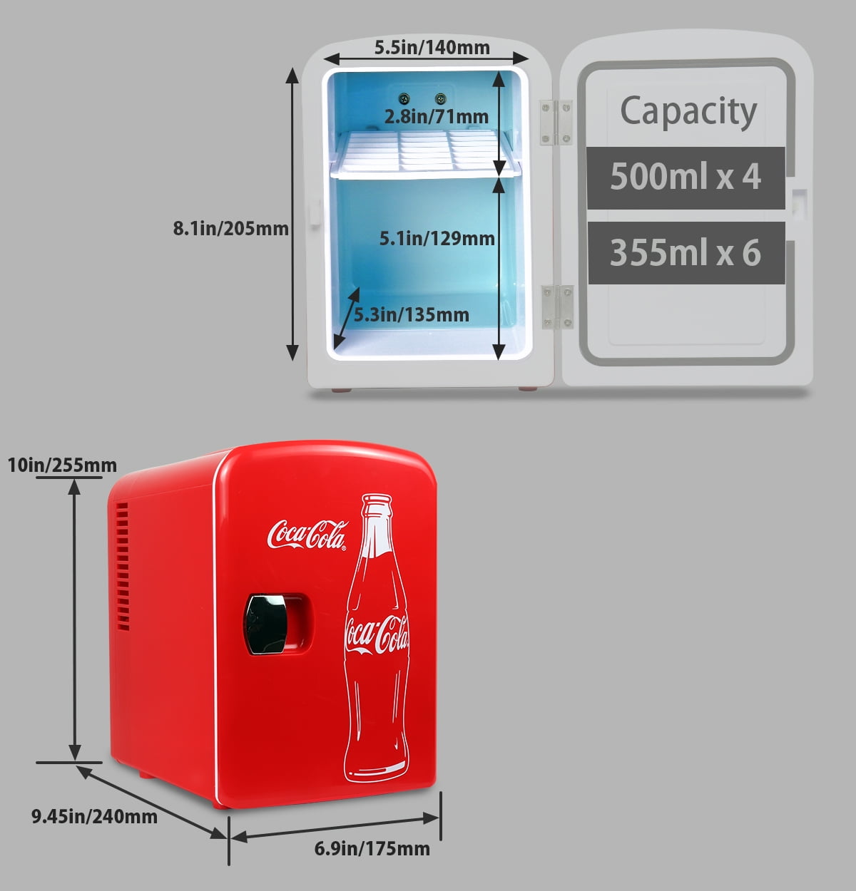 Coca-Cola 6 Can Personal Mini Fridge Cooler New 120V AC or 12V DC Home Car Boat 