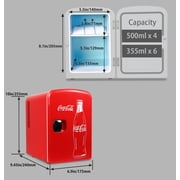 Coca-Cola Mini Fridge 4L 6 Can, Red Portable Beverage Cooler with AC/DC Car Adapter for Travel, Bedroom, Office, Dorm