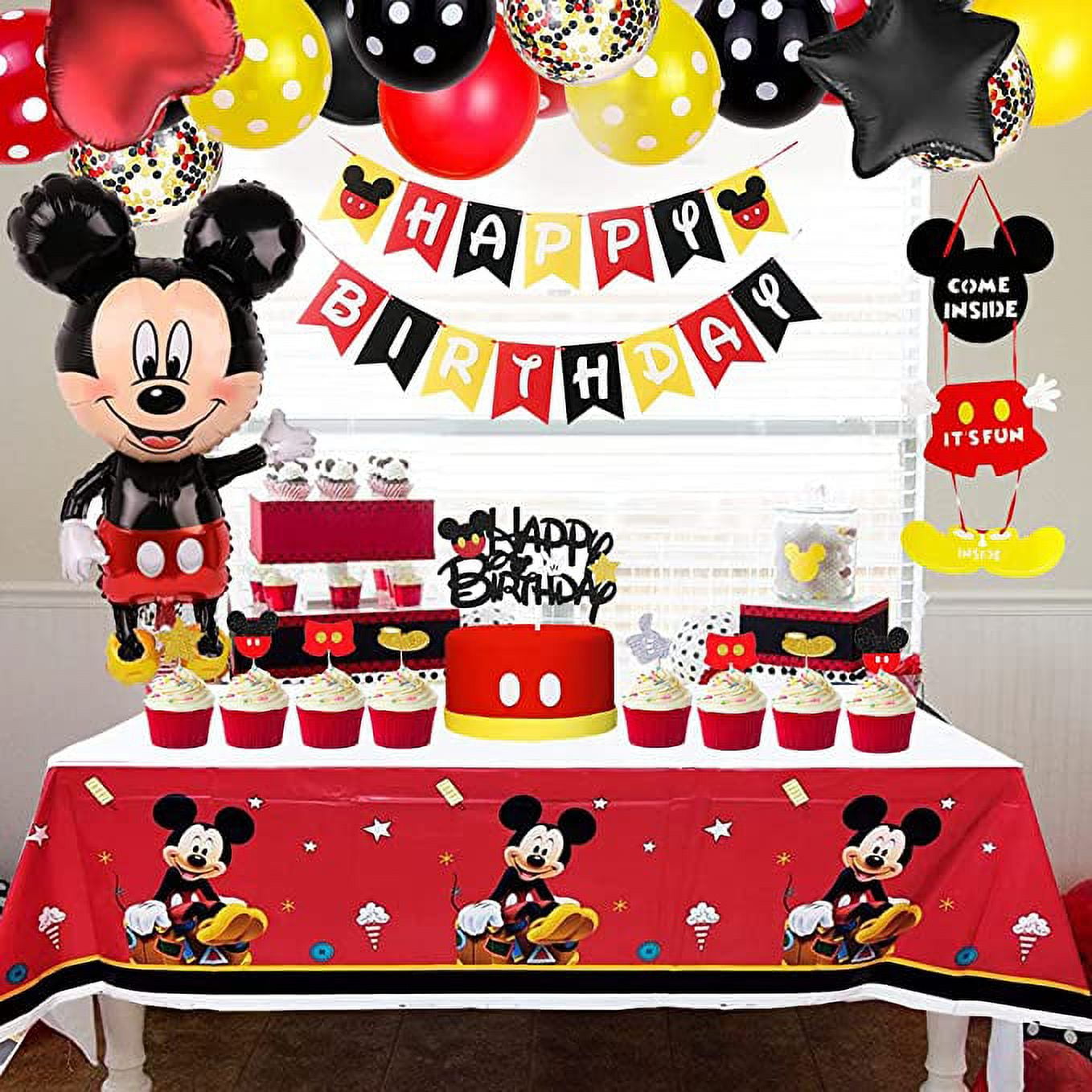 Mickey Mouse 1st Birthday Decorations, Balloon Arch Garland kit, Happy  Birthday Banner 45 Inch Giant Jumbo Mickey Mouse foil balloon, Door Sign  Cake & Cupcake Toppers Confetti & Mylar Balloons Tablecl 