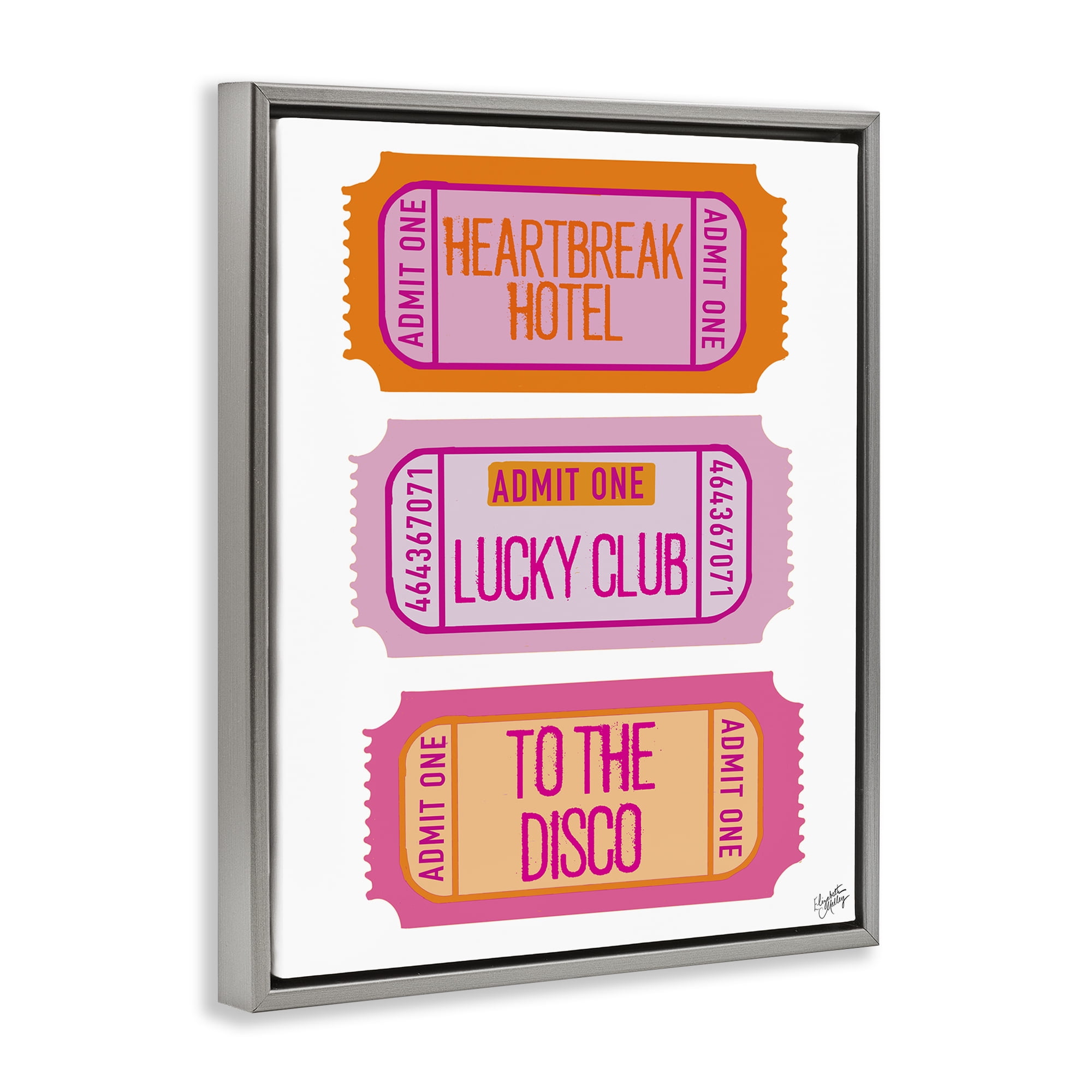 Stupell Industries Disco Phrases Tickets Text & Numbers Painting Gray Floater Framed Canvas Art Print Wall Art, 25 x 31