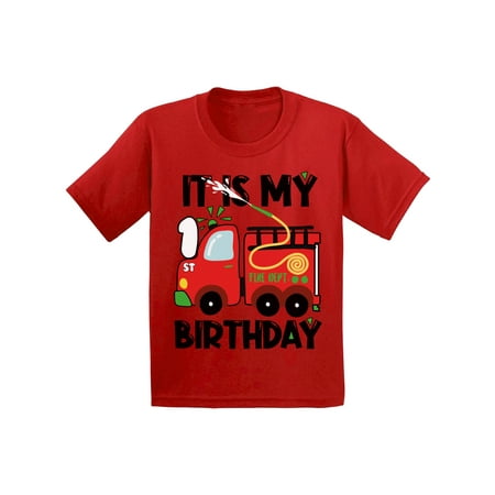 

Awkward Styles My First Birthday T-shirt Fire-Truck Baby Shirt Firefighter Top