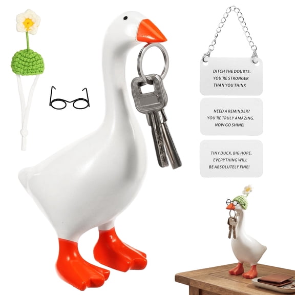 7PCS 7" Mini Desk Goose with Card Hat Glasses and Chain for Office and Home Present for Friend Family and Colleague,Mini Porch Goose