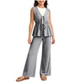 thumbnail image 5 of Ynynloco Girl's 2 Piece Summer Outfits Bow Striped Ruffle Peplum Tank Top Matching Wide Leg Pants Cute Clothing Sets 9-16 Years, 5 of 8