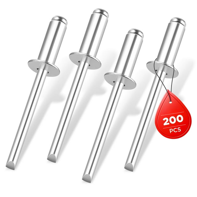 WORKPRO 200Pcs Aluminum Blind Rivets, 3/16" x 1/2" Pop Rivets Assortment, Aluminum Grip and Steel Mandrel, for Metal, Marine Boat, Automotive, Railway, and Duct Work- Pack of 200, Silver