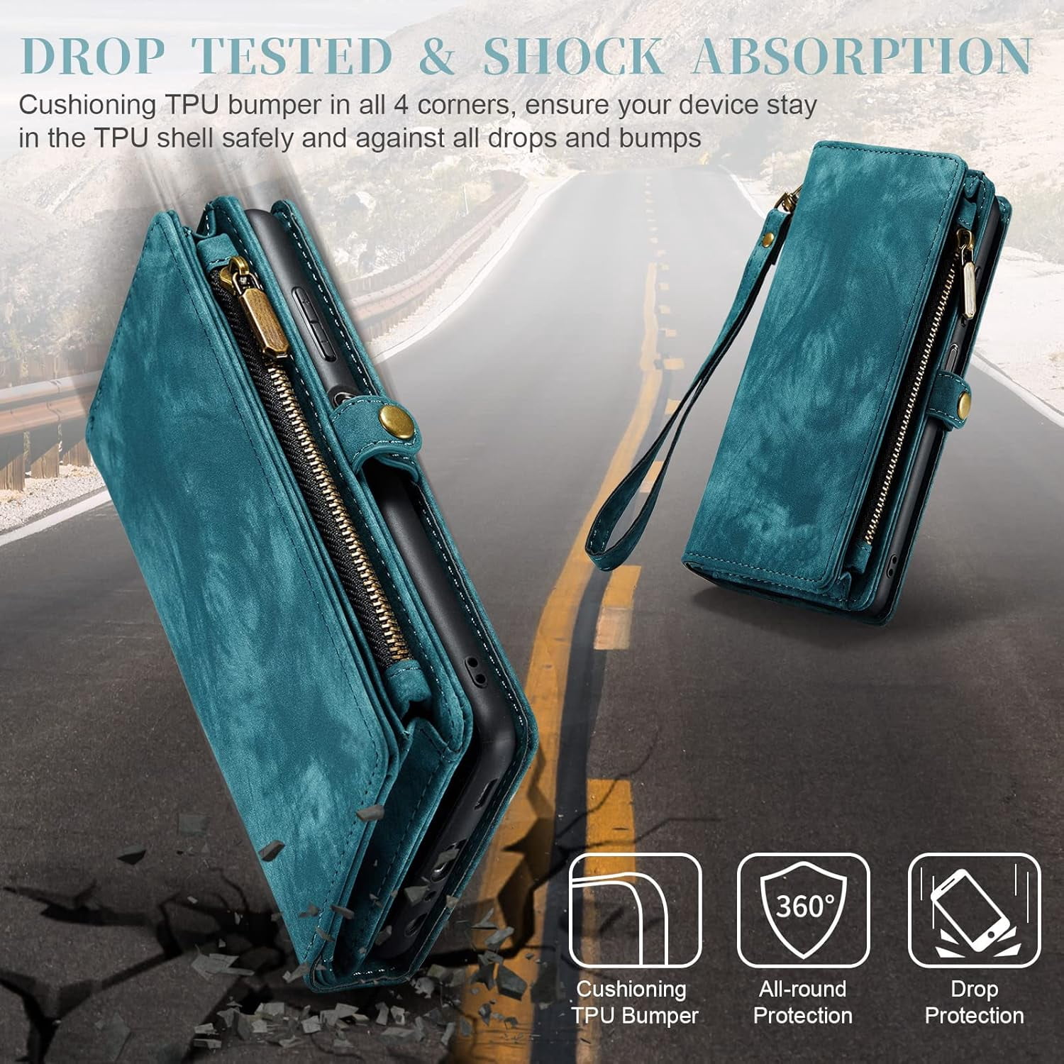 Phone Case for Samsung Galaxy A13 5G Zipper Wallet Detachable Cover with Tempered Glass Screen Protector and Flip Card Holder Cell Accessories Gaxaly A 13 G5 2022 13A A135G SM A136U Men Blue