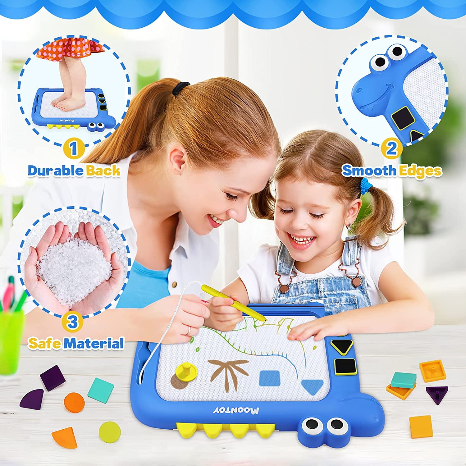 MOONTOY 2 in 1 Magnetic Drawing Board Puzzles for Toddlers 1 3 Magna Doodle Board Pad 110 pcs Pattern Blocks Educational and Learning Toy for 3 Walmart