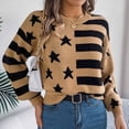 thumbnail image 5 of Fall Womens Sweaters Classic Argyle Striped Knitted Pullover Casual Long Sleeve Crew Neck Vintage Preppy Style Sweater, 5 of 6