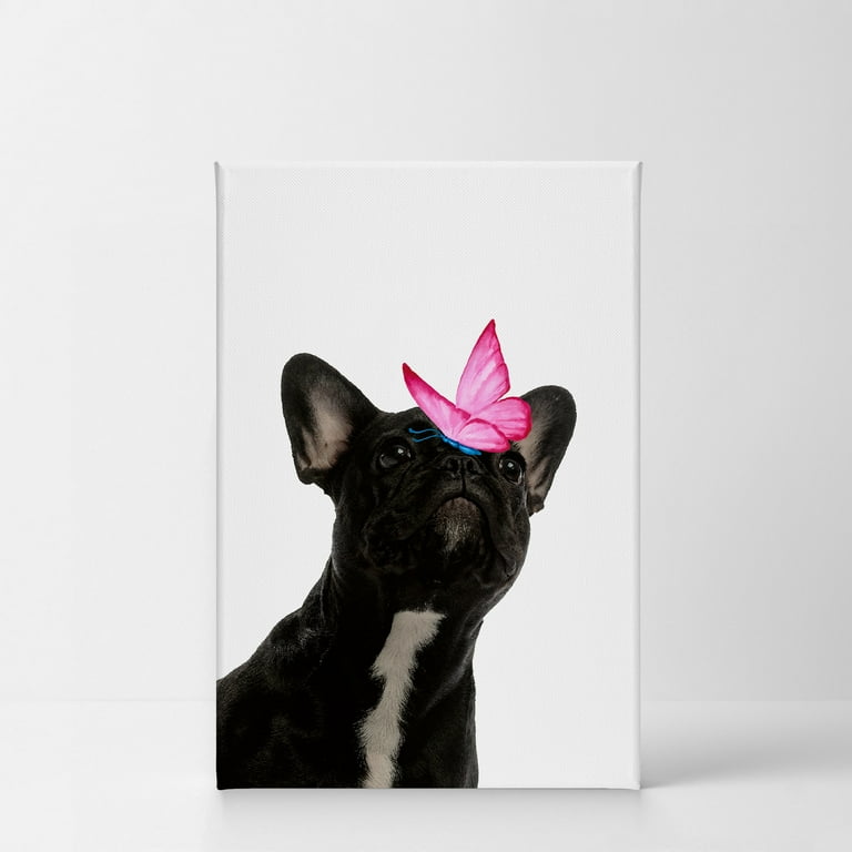 Smile Art Design Portrait of French Bulldog with Pink Butterfly