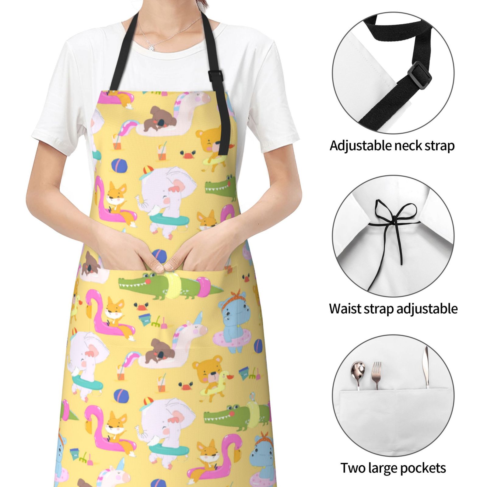 Kdxio Summer Animals Apron with Pockets Adjustable Kitchen Aprons for Men Women Waterproof Aprons for Cooking,Drawing,Crafting, Baking Household Cleaning