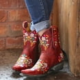 thumbnail image 6 of Lyinloo Women Fashion Embroidered Cowboy Riding Boots Casual Warm Middle Heels Middle Tube Short Boots Shoes Red 39, 6 of 6