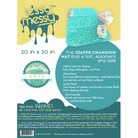 Lessy Messy Baby Changing Mat - Portable Changing Pad for Baby-The Only Diaper Changing Mat That is Washer Dryer Safe Baby Changing Pad Extra Large Wipeable Changing Pad (Polka Dot)