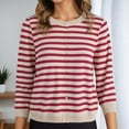 thumbnail image 2 of Wang6 Women Lightweight Oversize Cardigans Sweaters Trendy Long Sleeve Button down Knit Sweater Fall Crew Neck Striped Printed Knitted Outwear Tops Red XL, 2 of 7