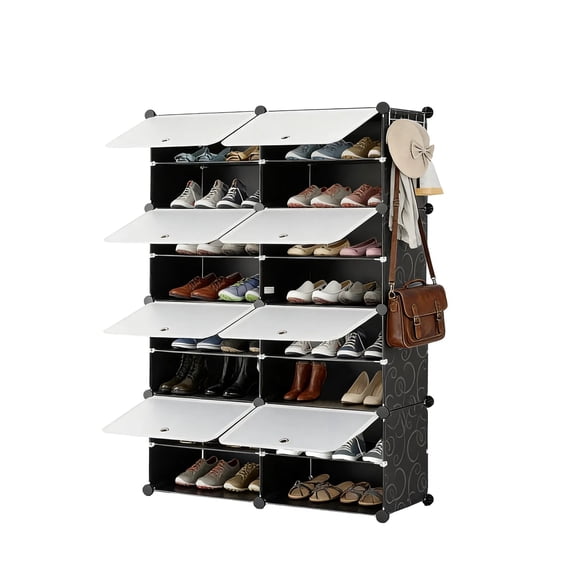8-Tier Shoe Rack Storage Cabinet with Door, Stackable Shoe Organizer for 42 Pairs, Dustproof Breathable Entryway Closet, Black