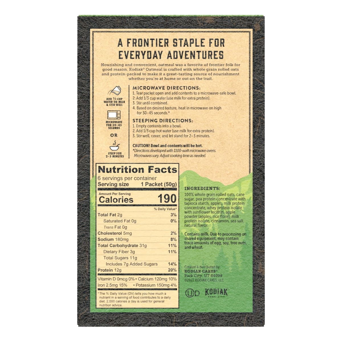 (3 pack) Kodiak Protein-Packed Apple Cinnamon Instant Oatmeal Packets, 1.76 oz (6 Count)
