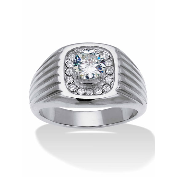 PalmBeach Jewelry Men's 1.25 TCW Round Cubic Zirconia Stainless Steel Dome Ring