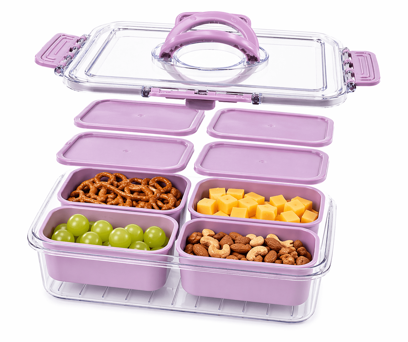 Cook with Color 4-Compartment Mini Snack Box Food Storage Carrier and Container, Charcuterie Container, Purple, Portable and Dishwasher Safe, Designed to Help with Packed Lunches and Daily Commutes