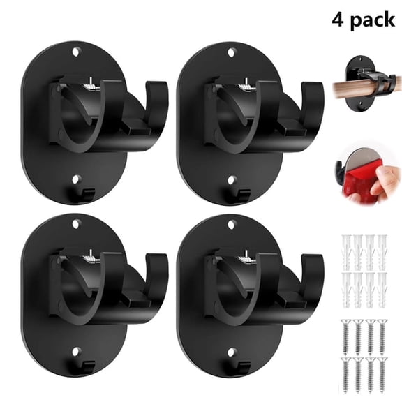 Wiher 4PCS Self Adhesive Curtain Rod brackets, No Drill Shower Curtain Rod Brackets, with adhesive backed screws, strong Load-bearing and Easy Install, for Living Room Bbathroom Bedroom,Black