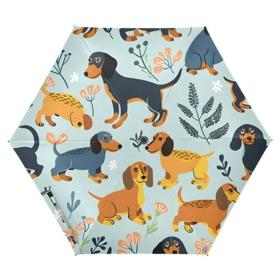 ALAZA Dachshund Dogs UPF 50  Compact Folding Umbrella for Rain Travel Umbrella Packable