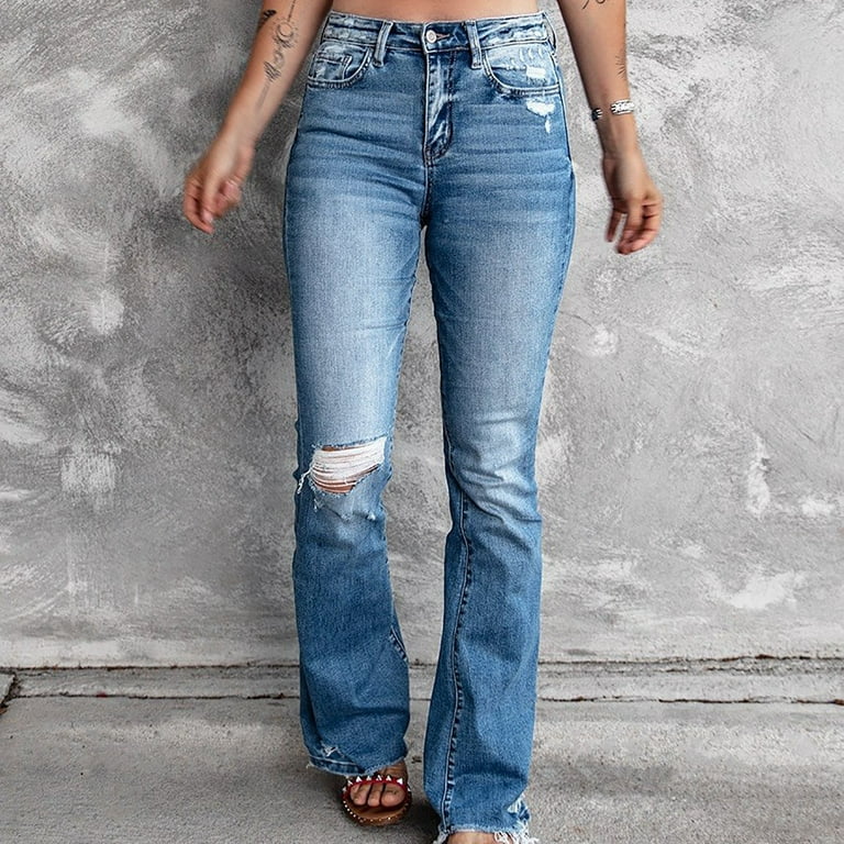 EHQJNJ Female Flare Jeans for Women High Waisted Ripped Jeans