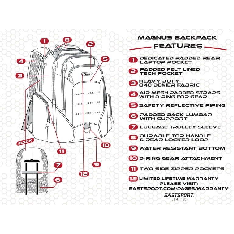 Eastsport Magnus Tech Backpack, 19-Inch, Black and Red photo 2
