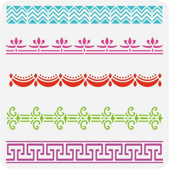 Mini Border Set Painting Stencil 11.8x11.8 inch Reusable Splicing Border Drawing Template DIY Art Flower Border Decoration Stencil for Painting on Wood Wall Fabric Paper Furniture