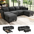 thumbnail image 5 of BedLuxury 112" Modular Sectional Sofa with 2 Moveable Storage Ottoman, Cloud Couch Seats 6, Modern Living Room Furniture, Chenille Black, 5 of 12