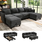 BedLuxury 112 Modular Sectional Sofa with 2 Moveable Storage Ottoman, Cloud Couch Seats 6, Modern Living Room Furniture, Chenille Black