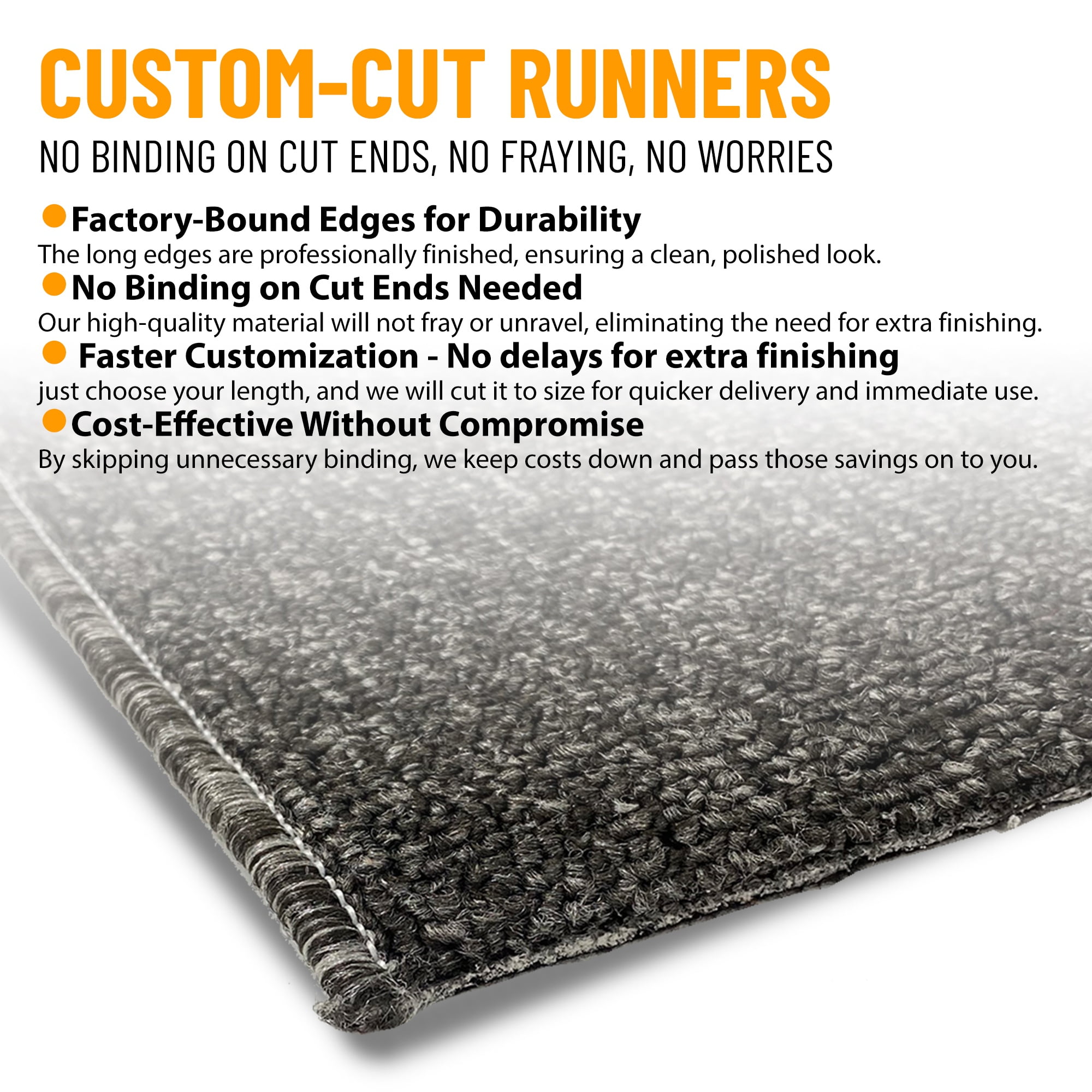 Ottomanson Hallway Runner Rug 1'10" x 46' Non-Slip Stain-Resistant Custom Size Carpet for Kitchen, Black