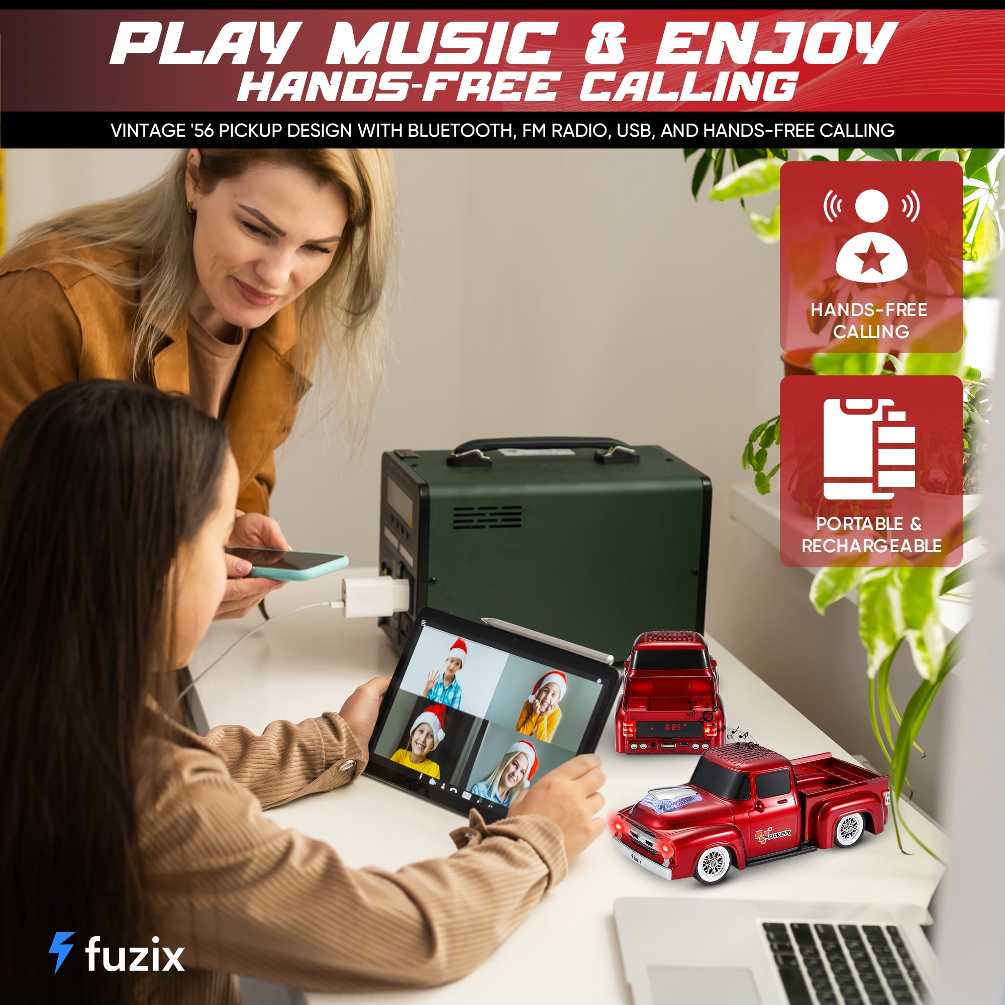 Fuzix WS-538 Car Bluetooth Portable Speaker with LED AUX USB FM Rechargeable
