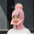 thumbnail image 5 of Gorro siamés a prueba de viento de invierno, gorro de lana de punto, conjuntos de esquí de punto de lana para mujer, gorro cálido con cuello de bufanda siamesa gruesa oso de fresa  Hogar, 5 of 5
