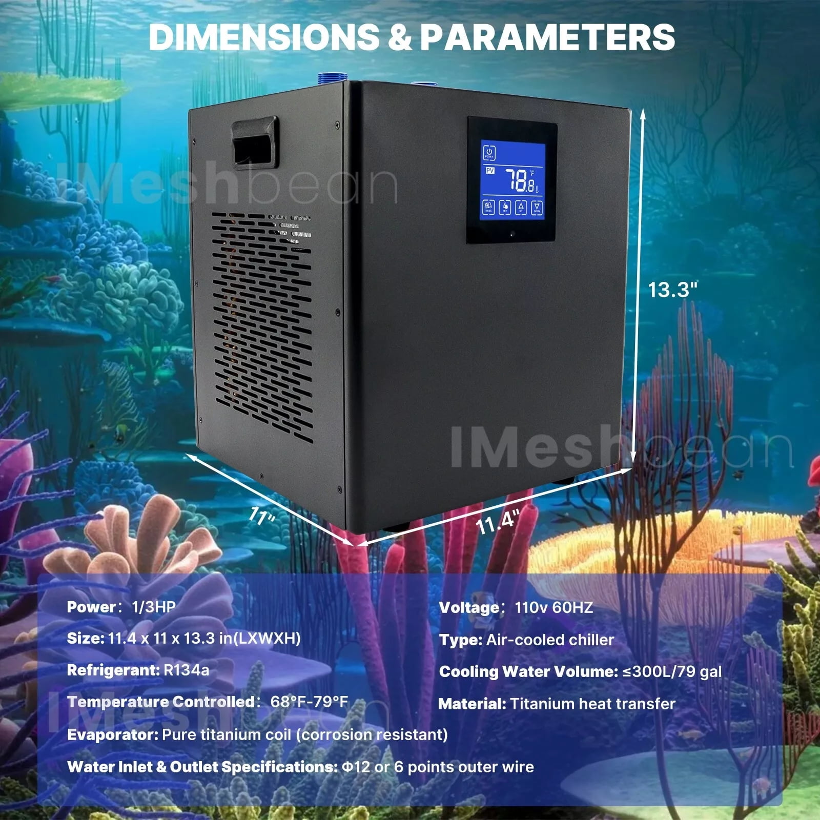 iMeshbean 300L 1/3HP Aquarium Chiller Ice Bath Water Chiller Hydroponic Fish Tank Cooler