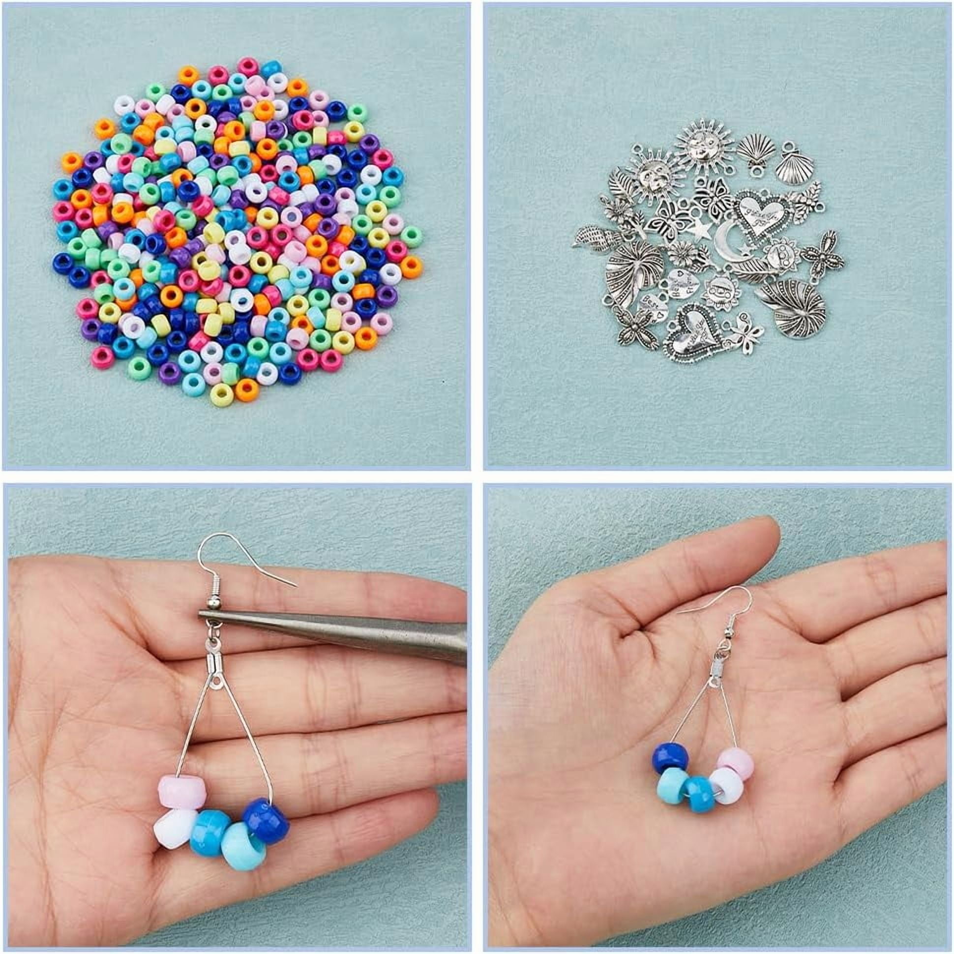 DIY Earring Making Kits Including Brass Earring Hooks Alloy & 304 Stainless Steel Wire Pendants Plastic Barrel Beads Pliers Moon & Star & Flower & Cross & Shell Shape Mixed Color 865Pcs/box