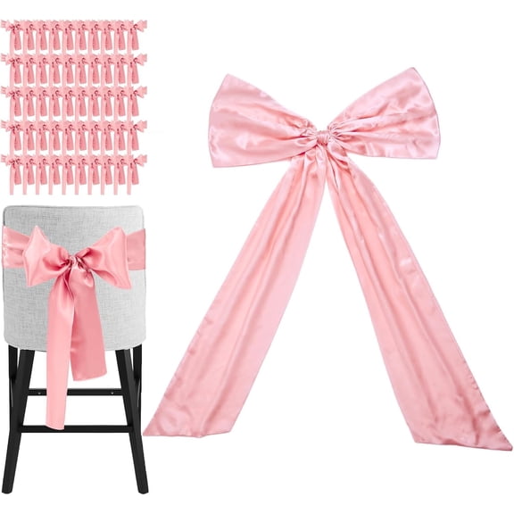 Satin Bow Decor with Chair Sashes - for Birthday, Wedding, Parties & Shower | Giant Bows for Room Decor | Fabric Ribbons for Banquet Chairs