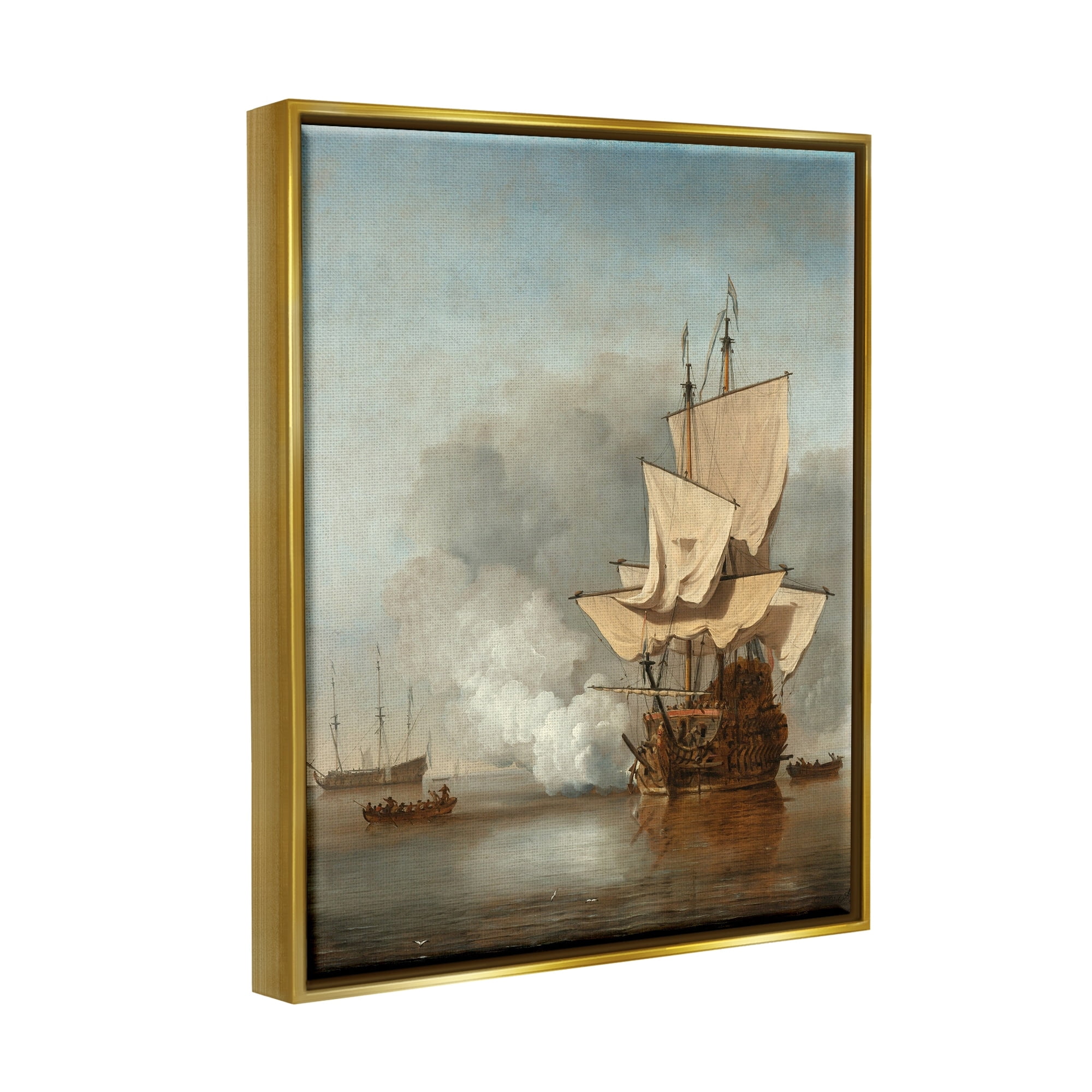 Stupell Industries The Canon Willem van de Velde Classic Painting Painting Metallic Gold Floating Framed Canvas Print Wall Art, Design by one1000paintings