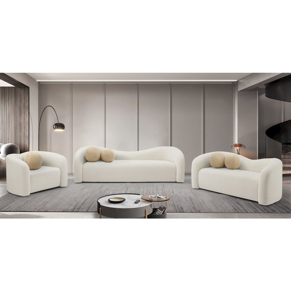 Meridian Furniture Kali Cream Faux Shearling Teddy Fabric Loveseat