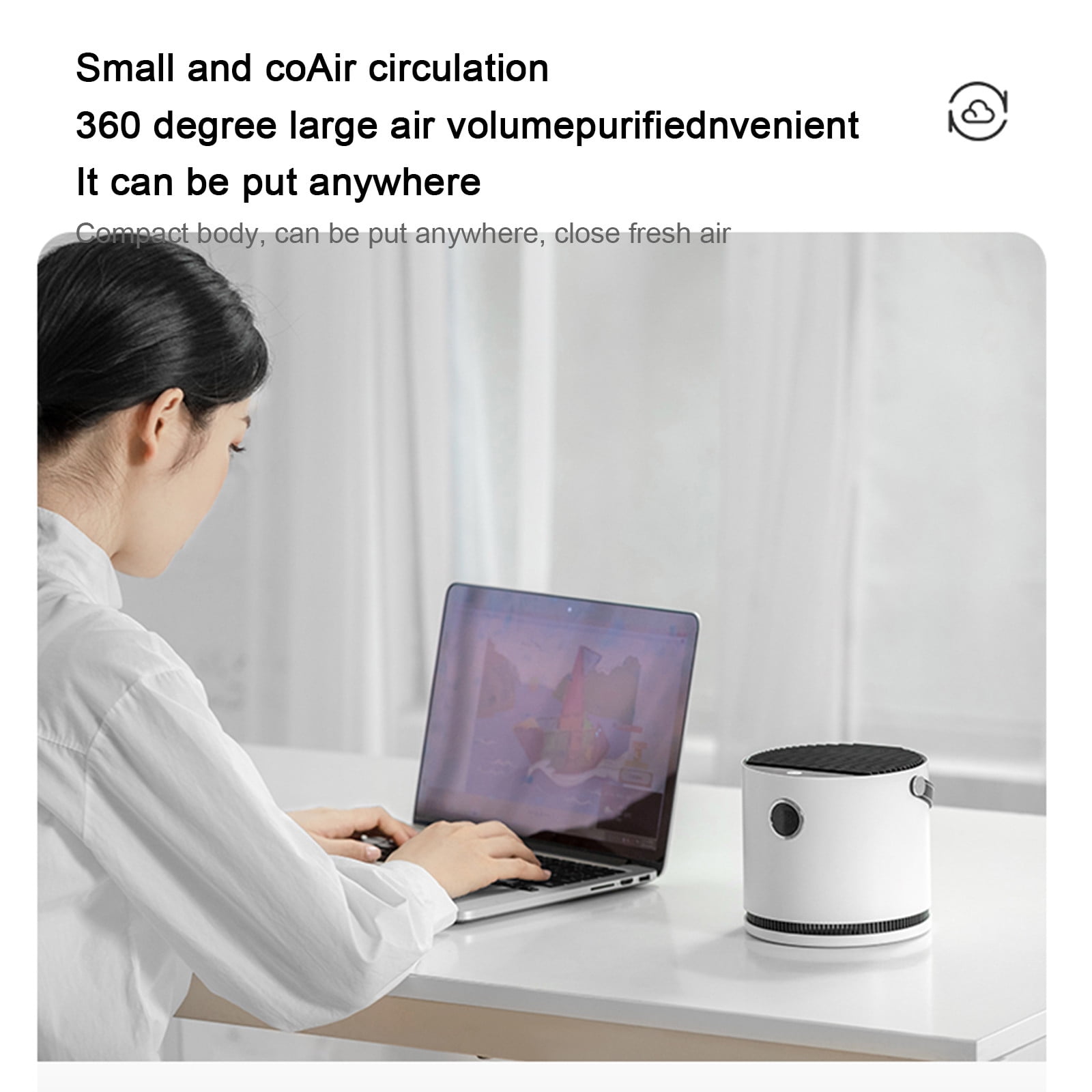 BCZHQQ Portable USB Air Purifier for Home & Bedroom - 5.6x5.6x5.1 - White - 3W - 3000mAh - Silent Operation - 3 Fan Modes - Includes Filter & Cord