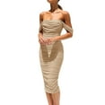 thumbnail image 2 of Elegant Dresses for Women Wedding Guest Dresses for Women Summer Off The Shoulder Ruched Bodycon Dresses Sleeveless Sexy Party Club Midi Dress, 2 of 6