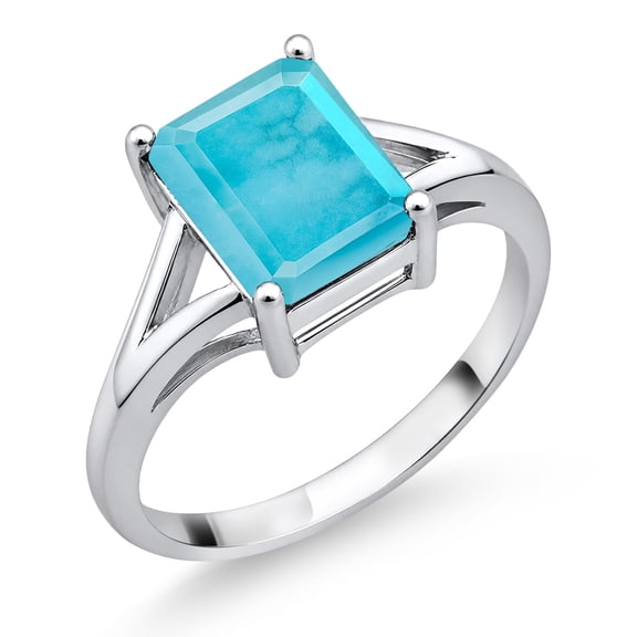 Gem Stone King 925 Sterling Silver Green Turquoise Solitaire Engagement Ring for Women (1.80 Cttw, Emerald Cut 9X7MM, Gemstone Birthstone, Size 6)