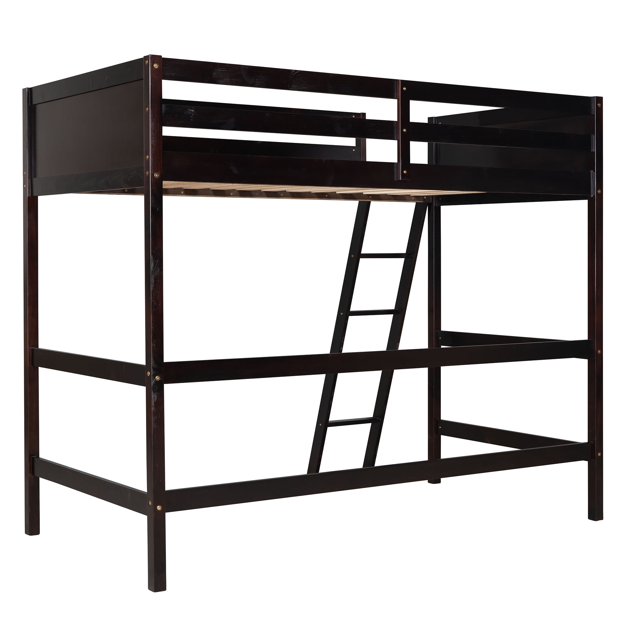 Aukfa Twin Loft Bed, Wood Bed Frame for Dorm Kis Teens College, Modern - Espresso