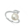 thumbnail image 4 of Clear Cubic Zirconia Simulated Pearl Studded Leaf Ring .925 Sterling Silver Band White Female Size 8, 4 of 4