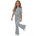 thumbnail image 7 of Teen Girls Solid Color Clothes 2 Piece Outfit Classic Short Sleeve Tee Basic Top Bell Bottom Pants Set Casual Flare Trouser Sweatsuit Activewear Suit, 7 of 7