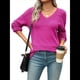 thumbnail image 1 of Suéter Informal de Larga con Cuello en V, Tejido Acanalado y Crochet Ligero para Mujer (Otoño 2025) Rosa Roja XXXL, 1 of 7