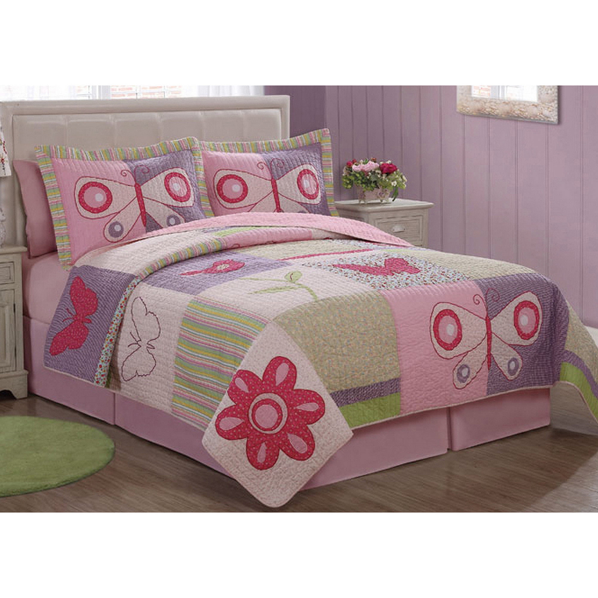 Pink Butterfly Flower Bedding Quilt Set Walmartcom - pink butterfly flower bedding quilt set walmartcom -