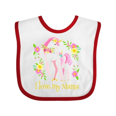 

Inktastic I Love My Mama Unicorn with Pink and Yellow Flowers Gift Baby Boy or Baby Girl Bib