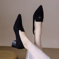 thumbnail image 6 of HomeDM Womens Low Chunky Block Heels Closed Pointy Toe Slip-On Dress Pumps Shoes for Wedding Party Work, Black Size 9, 6 of 9